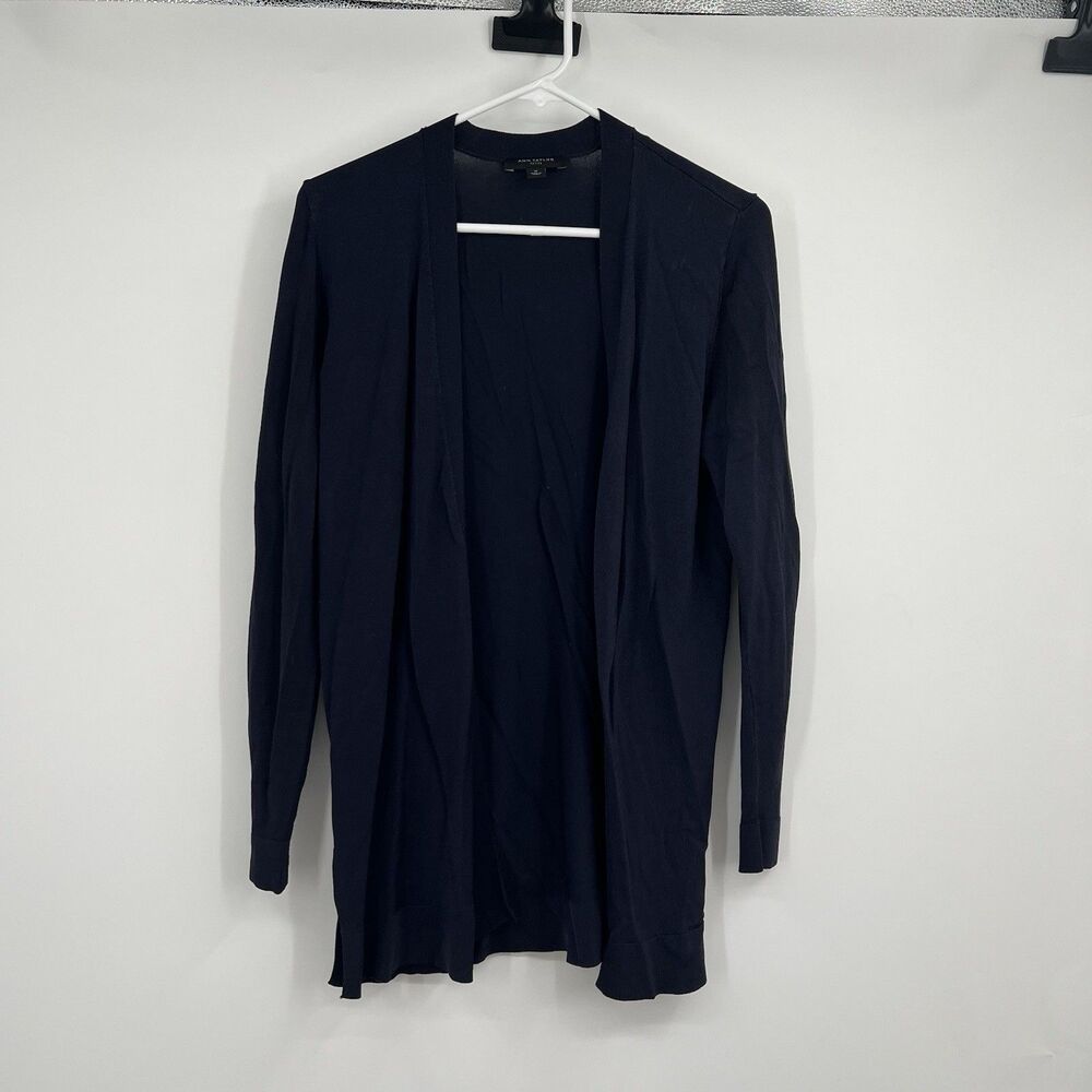 Ann Taylor Navy Blue Petite S Stretchy Cardigan LS Travel Minimalist Capsule